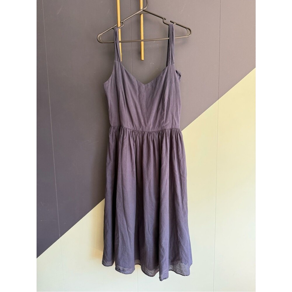 Iris & Ink Navy Blue 100% Cotton Midi Sundress w/ Tie Straps, Size 4, VGUC